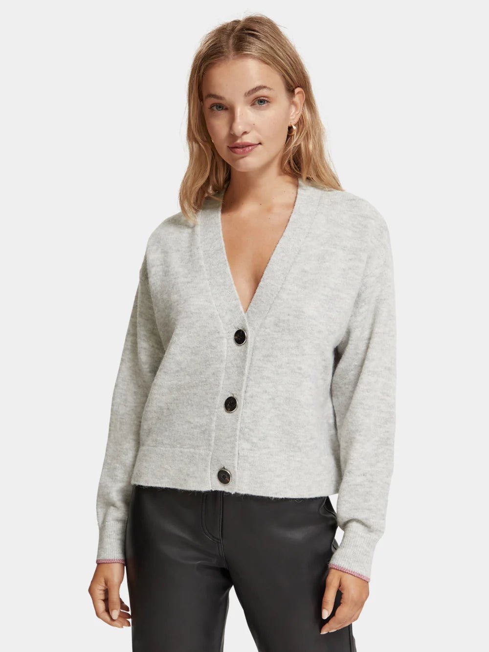 Scotch & Soda | Relaxed Fit Fuzzy Cardi | Light Grey Melange | Palm Boutique