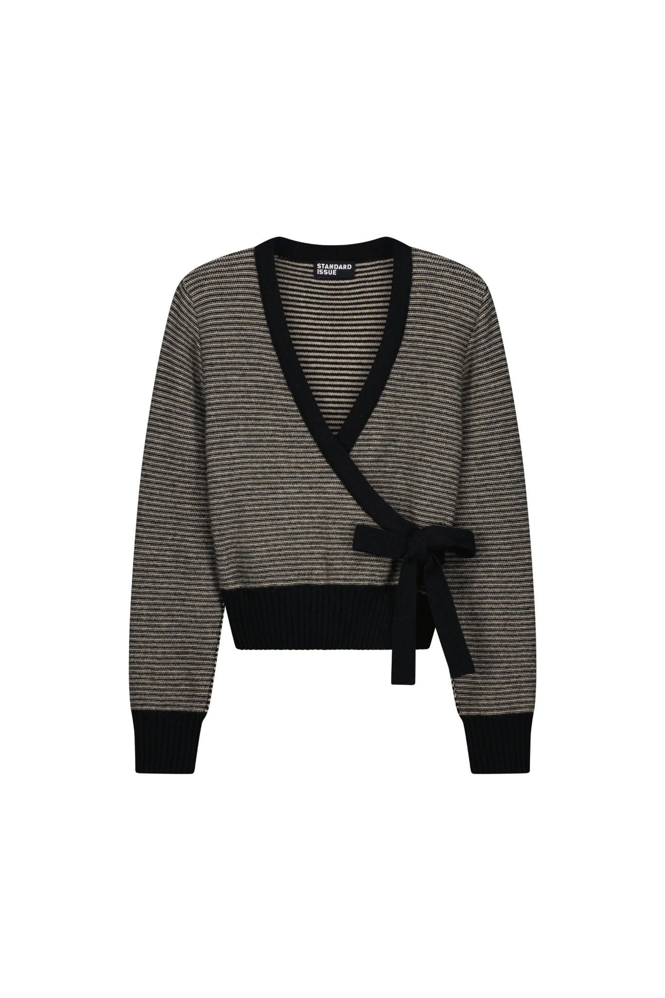 Standard Issue | Okewa Striped Wrap Cardi | Black/Buff | Palm Boutique