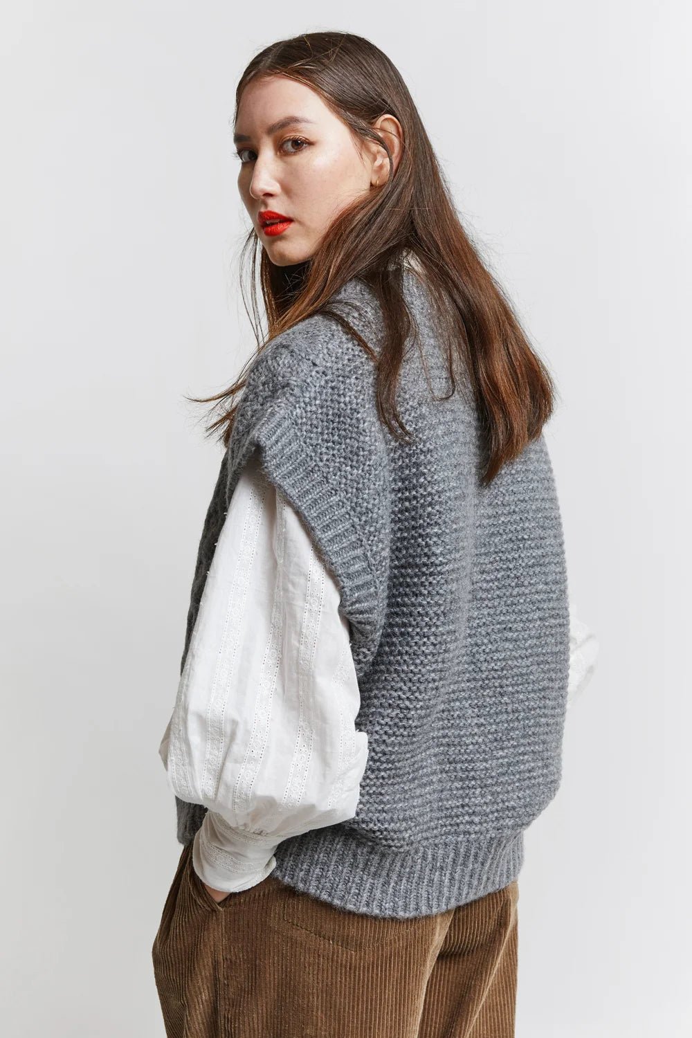 Karen Walker | Cable Knit Vest | Grey Marle | Palm Boutique