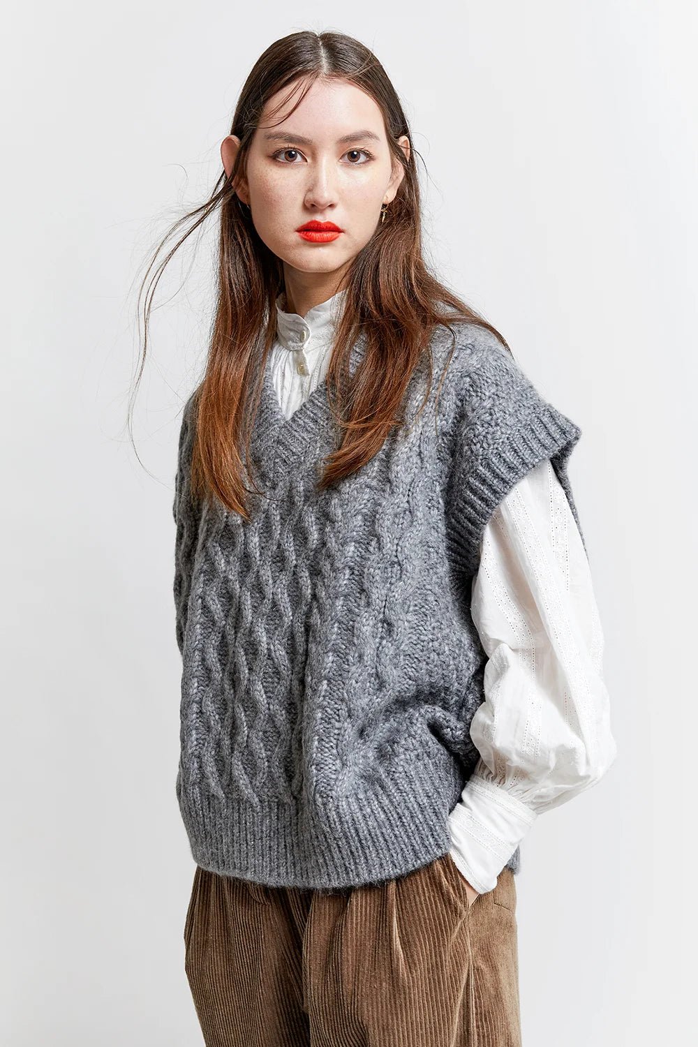 Karen Walker | Cable Knit Vest | Grey Marle | Palm Boutique