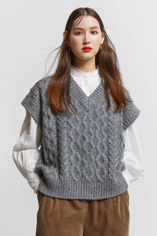 Karen Walker | Cable Knit Vest | Grey Marle | Palm Boutique