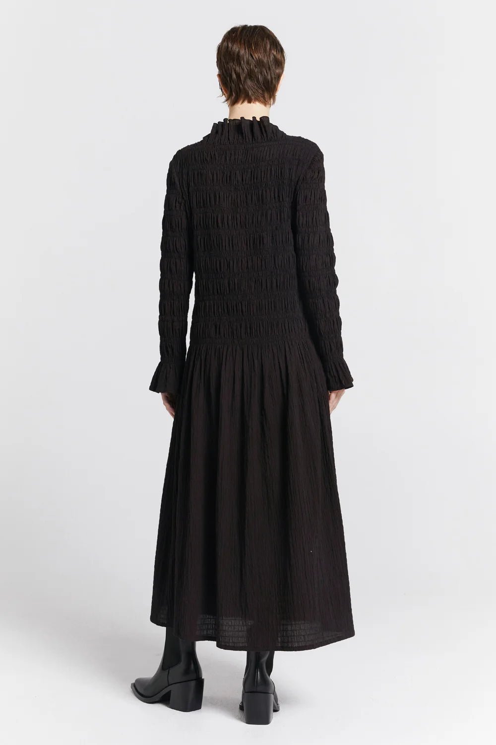 Karen Walker | Keiko Crinkle Cotton Dress | Black | Palm Boutique