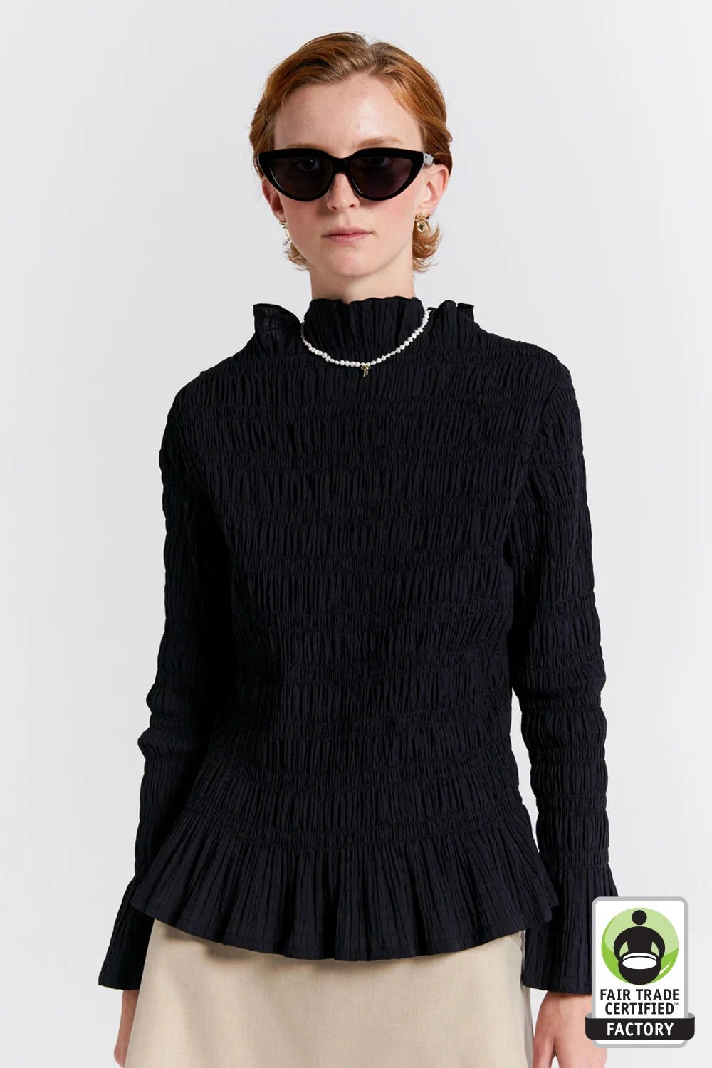 Karen Walker | Keiko Crinkle Cotton Top | Black | Palm Boutique