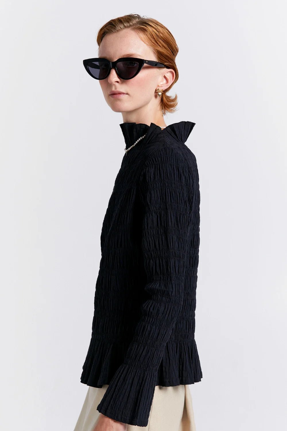 Karen Walker | Keiko Crinkle Cotton Top | Black | Palm Boutique