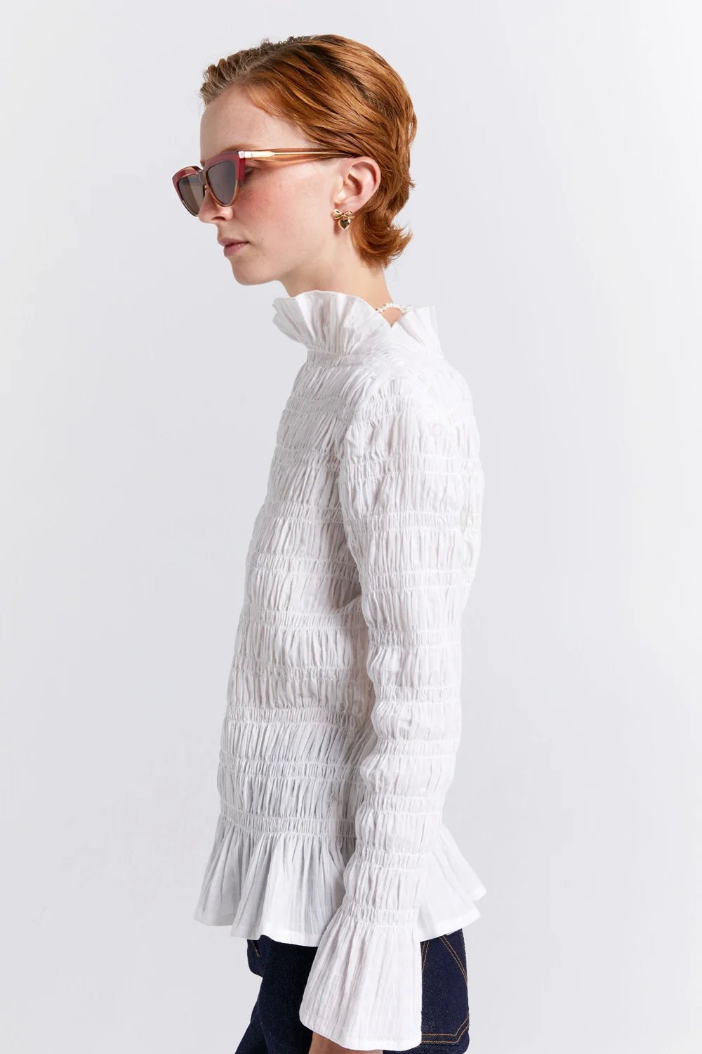 Karen Walker | Keiko Crinkle Cotton Top | Off White | Palm Boutique