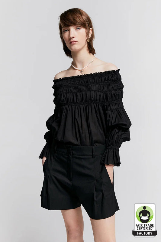 Karen Walker | Organic Cotton Shirred Blouse | Black | Palm Boutique