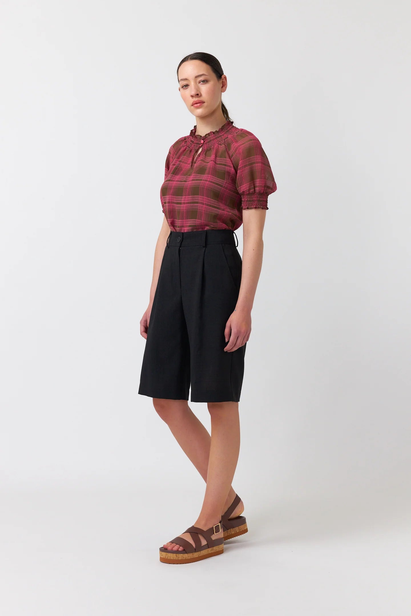 Kate Sylvester | Sheer Plaid Top | Berry | Palm Boutique