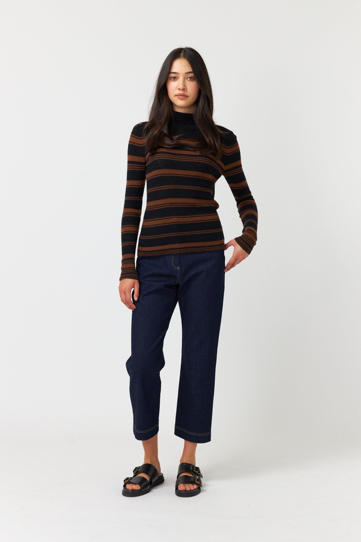 Kate Sylvester | Waffle Stripe Turtleneck | Coffee | Palm Boutique