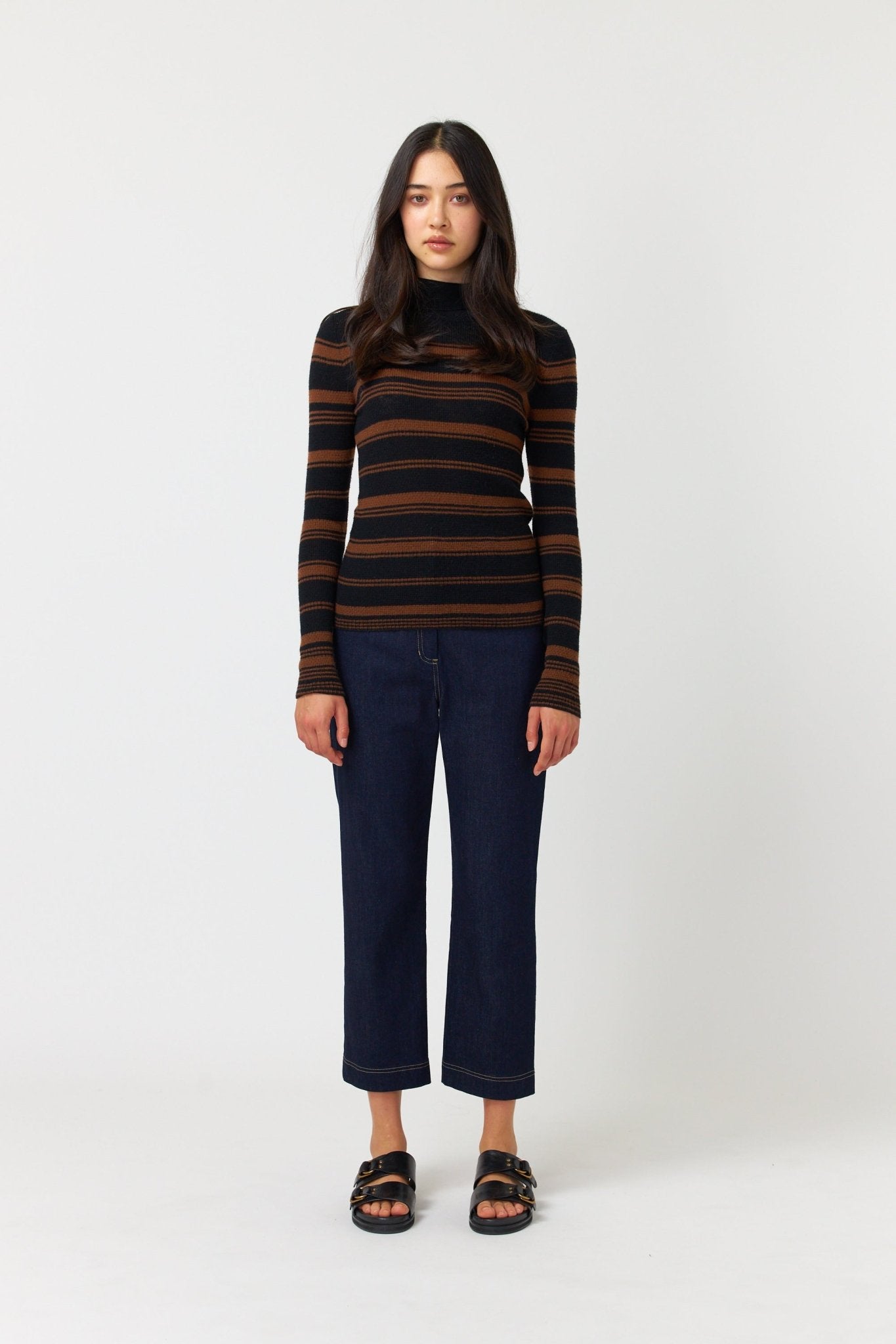 Kate Sylvester | Waffle Stripe Turtleneck | Coffee | Palm Boutique